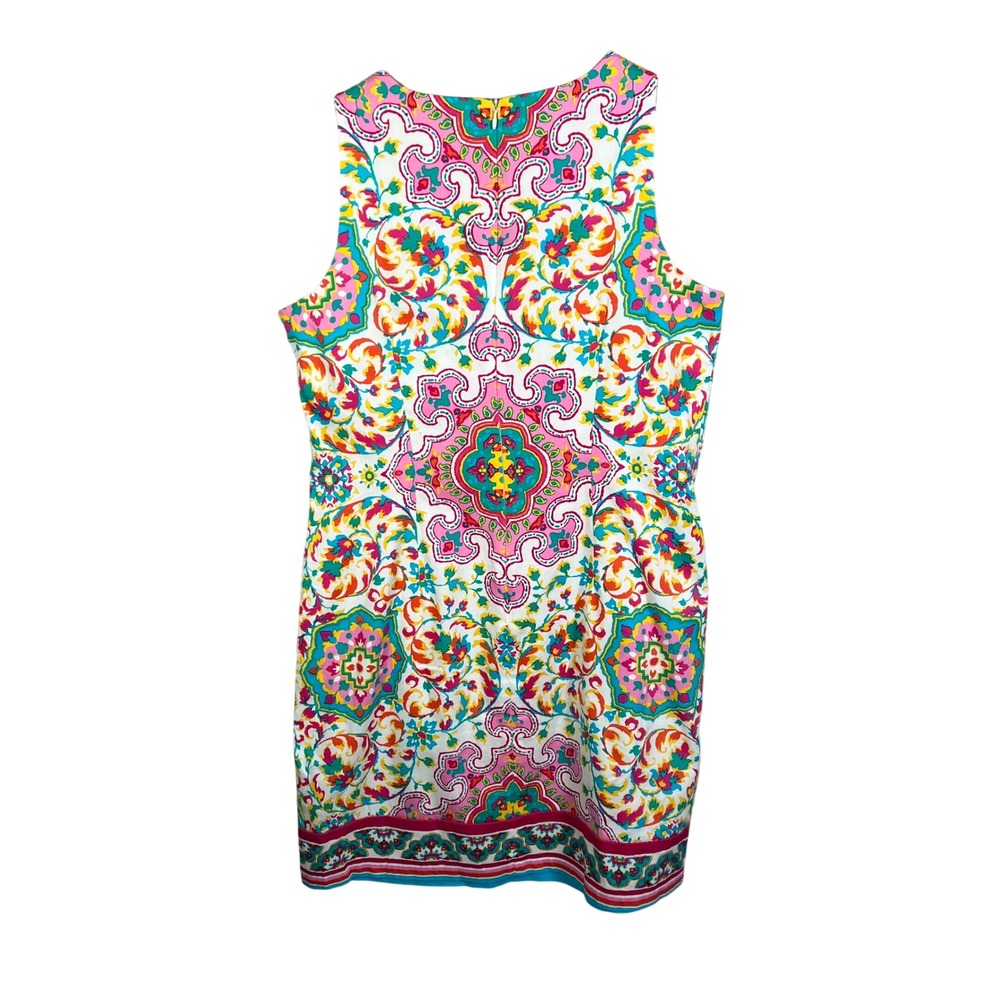 London Times Sleeveless Colorful Pink Mandala Paisley Print Sheath Boho Dress 8 - Picture 2 of 8